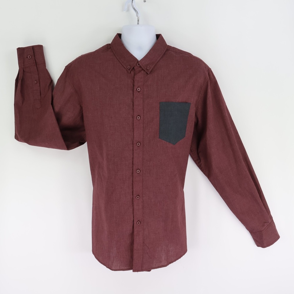 Retrofit Button Down Shirt Mens 2XL Maroon Heathered Cotton Blend Long Sleeves